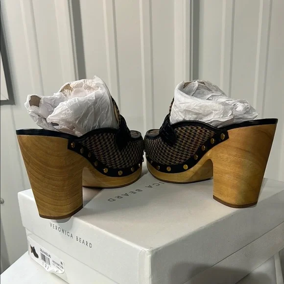 Veronica Beard Houndstooth Loafers heel clogs size 8 - Picture 5 of 7